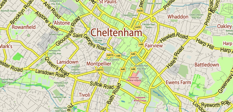 Gloucestershire + Cotswolds UK Vector Map Detailed Editable Layered Adobe Illustrator