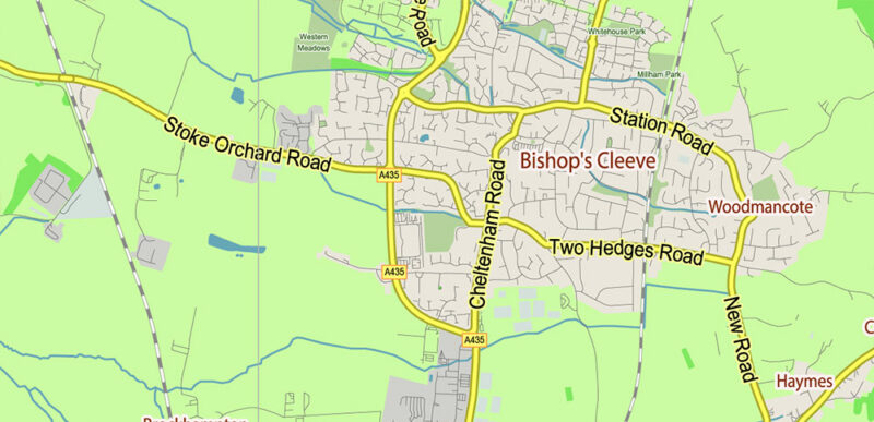 Gloucestershire + Cotswolds UK Vector Map Detailed Editable Layered Adobe Illustrator