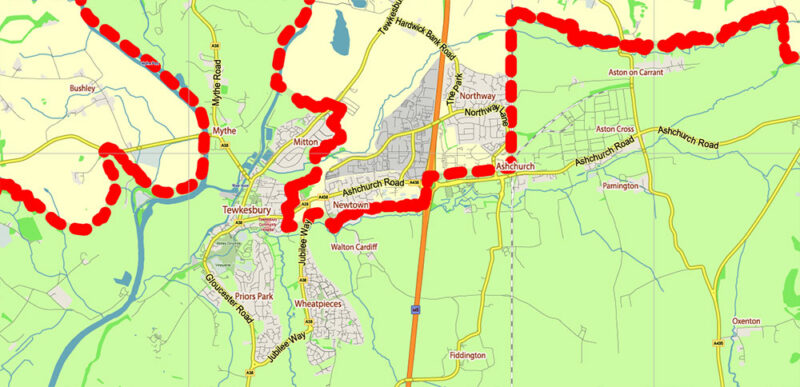 Gloucestershire + Cotswolds UK Vector Map Detailed Editable Layered Adobe Illustrator