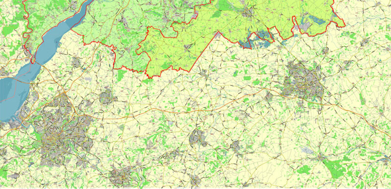 Gloucestershire + Cotswolds UK Vector Map Detailed Editable Layered Adobe Illustrator