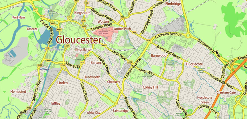 Gloucestershire + Cotswolds UK Vector Map Detailed Editable Layered Adobe Illustrator