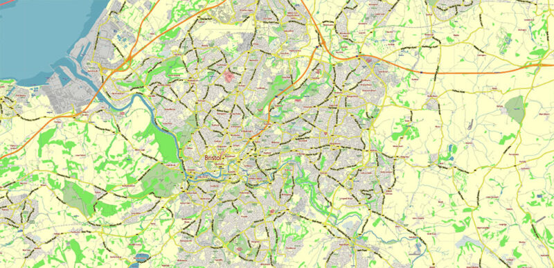 Gloucestershire + Cotswolds UK Vector Map Detailed Editable Layered Adobe Illustrator