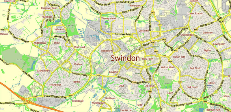Gloucestershire + Cotswolds UK Vector Map Detailed Editable Layered Adobe Illustrator