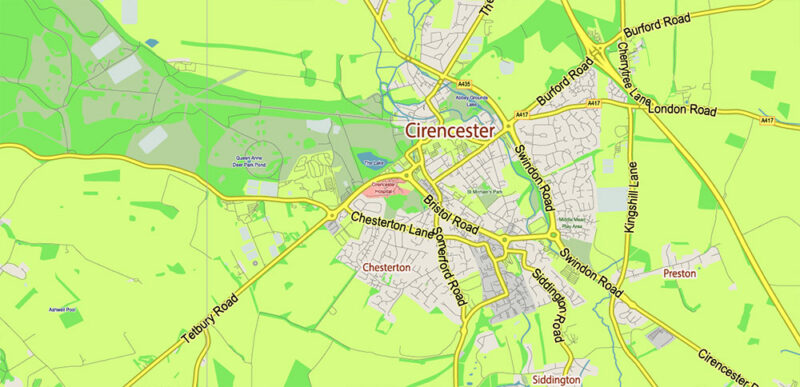 Gloucestershire + Cotswolds UK Vector Map Detailed Editable Layered Adobe Illustrator