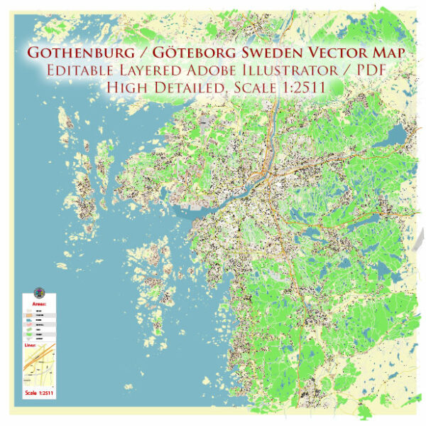Gothenburg / Göteborg Sweden Vector Map High Detailed Editable Layered Adobe Illustrator