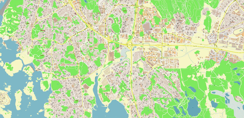 Gothenburg / Göteborg Sweden Vector Map High Detailed Editable Layered Adobe Illustrator