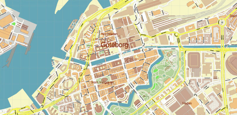 Gothenburg / Göteborg Sweden Vector Map High Detailed Editable Layered Adobe Illustrator