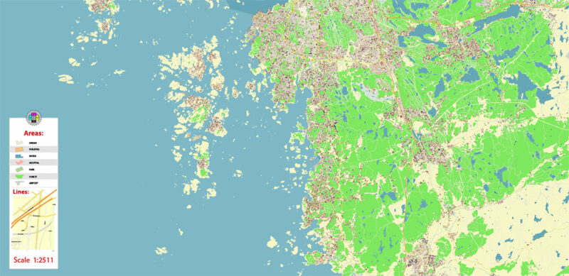 Gothenburg / Göteborg Sweden Vector Map High Detailed Editable Layered Adobe Illustrator