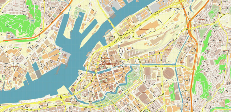Gothenburg / Göteborg Sweden Vector Map High Detailed Editable Layered Adobe Illustrator