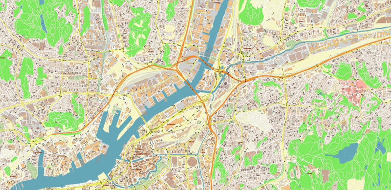 Gothenburg / Göteborg Sweden Vector Map High Detailed Editable Layered Adobe Illustrator