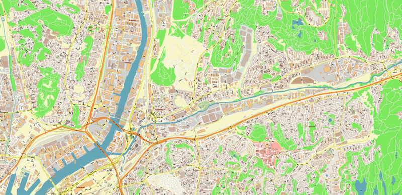 Gothenburg / Göteborg Sweden Vector Map High Detailed Editable Layered Adobe Illustrator