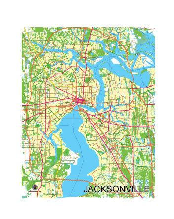 Free Vector map of the City of Jacksonville, Florida, USA.