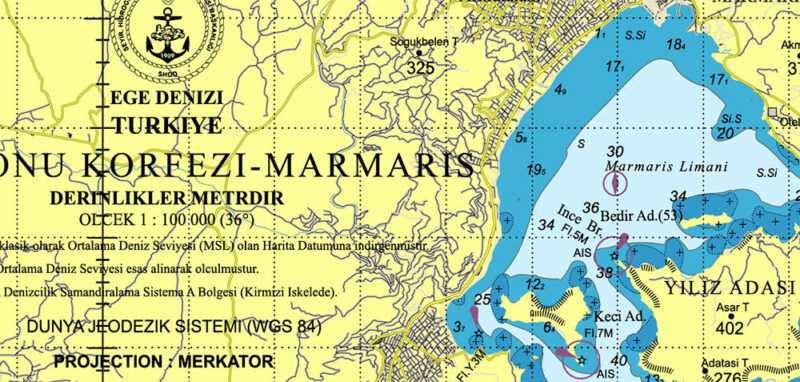 Marmaris area Marine chart West Part Turkey Vector Map high detailed editable layered Adobe Illustrator