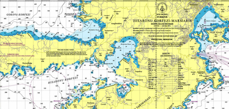 Marmaris area Marine chart West Part Turkey Vector Map high detailed editable layered Adobe Illustrator
