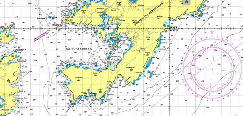 Marmaris area Marine chart West Part Turkey Vector Map high detailed editable layered Adobe Illustrator