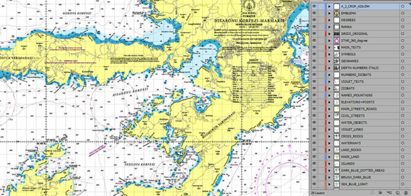 Marmaris area Marine chart West Part Turkey Vector Map high detailed editable layered Adobe Illustrator