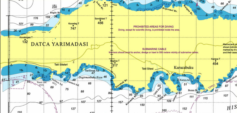 Marmaris area Marine chart West Part Turkey Vector Map high detailed editable layered Adobe Illustrator