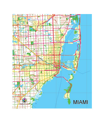 Free Vector map of the City of Miami, Florida, USA.