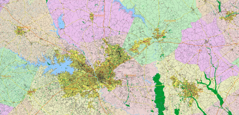 _South Carolina US Vector Map exact extra High Detailed: all Streets Roads Counties and Zipcodes fully editable Adobe Illustrator