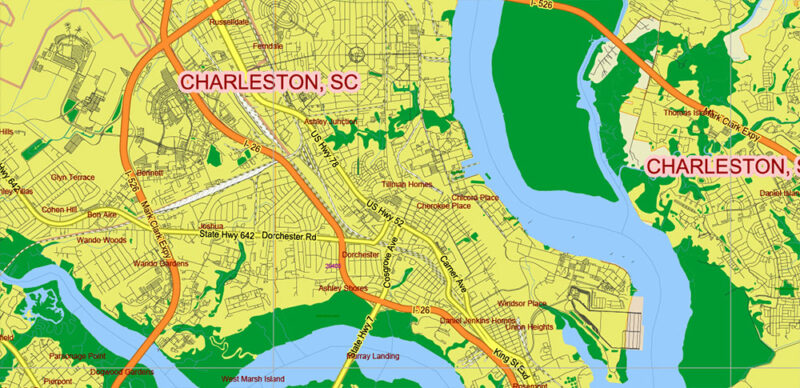 _South Carolina US Vector Map exact extra High Detailed: all Streets Roads Counties and Zipcodes fully editable Adobe Illustrator