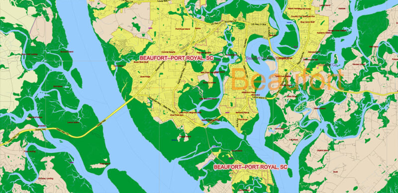 _South Carolina US Vector Map exact extra High Detailed: all Streets Roads Counties and Zipcodes fully editable Adobe Illustrator