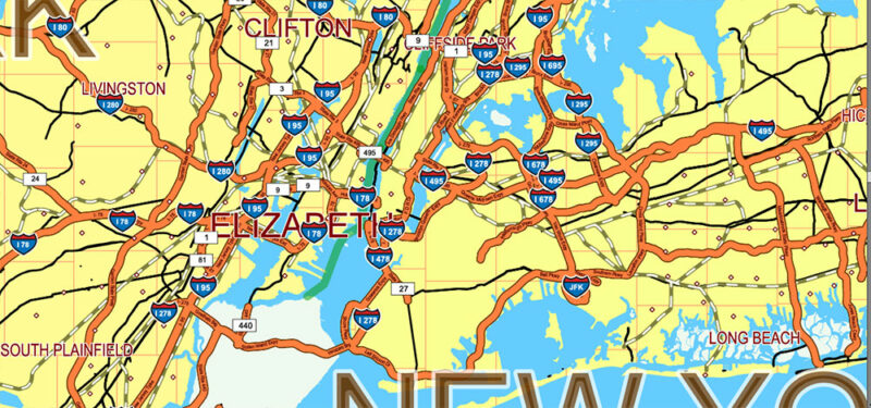 United States Vector Map Extra High Detailed Editable Layered Adobe Illustrator main roads with labels and shields, major cities v.8