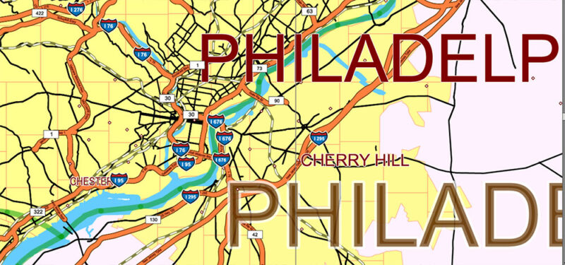 United States Vector Map Extra High Detailed Editable Layered Adobe Illustrator main roads with labels and shields, major cities v.8