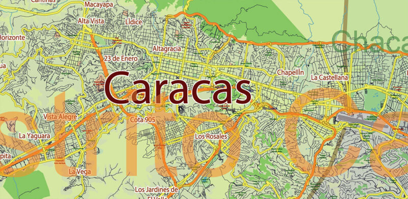 Venezuela High Detailed Vector Map: Admin, Roads, Cities and Towns Editable Layered Adobe Illustrator