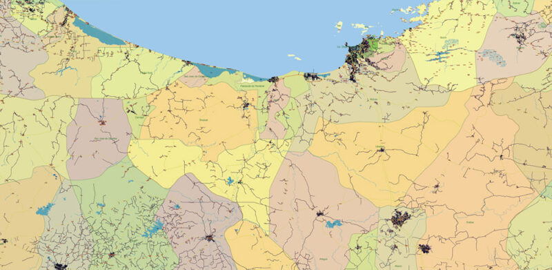 Venezuela High Detailed Vector Map: Admin, Roads, Cities and Towns Editable Layered Adobe Illustrator