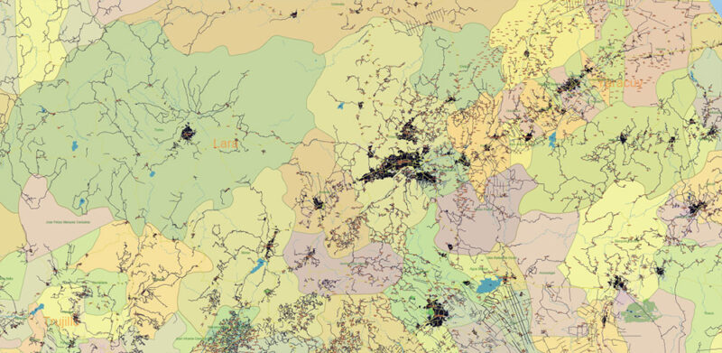 Venezuela High Detailed Vector Map: Admin, Roads, Cities and Towns Editable Layered Adobe Illustrator