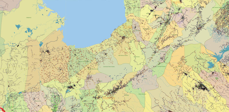 Venezuela High Detailed Vector Map: Admin, Roads, Cities and Towns Editable Layered Adobe Illustrator