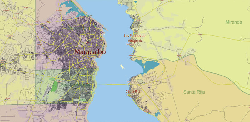 Venezuela High Detailed Vector Map: Admin, Roads, Cities and Towns Editable Layered Adobe Illustrator