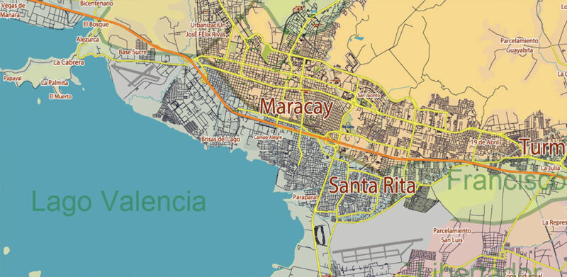Venezuela High Detailed Vector Map: Admin, Roads, Cities and Towns Editable Layered Adobe Illustrator