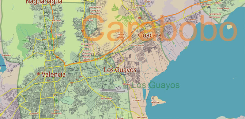 Venezuela High Detailed Vector Map: Admin, Roads, Cities and Towns Editable Layered Adobe Illustrator