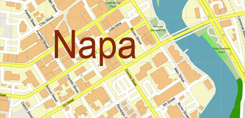 Napa + surrounding areas, California USA High Detailed Vector Map Editable Layered Adobe Illustrator