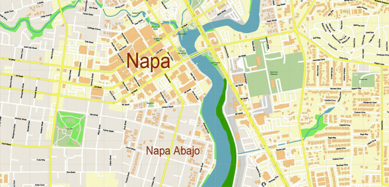 Napa + surrounding areas, California USA High Detailed Vector Map Editable Layered Adobe Illustrator