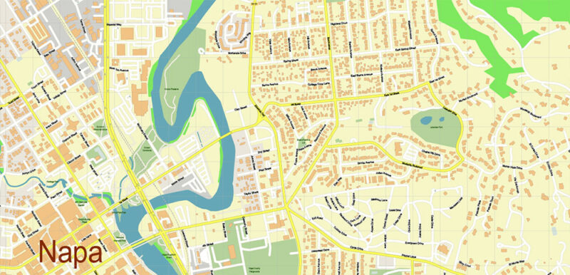 Napa + surrounding areas, California USA High Detailed Vector Map Editable Layered Adobe Illustrator