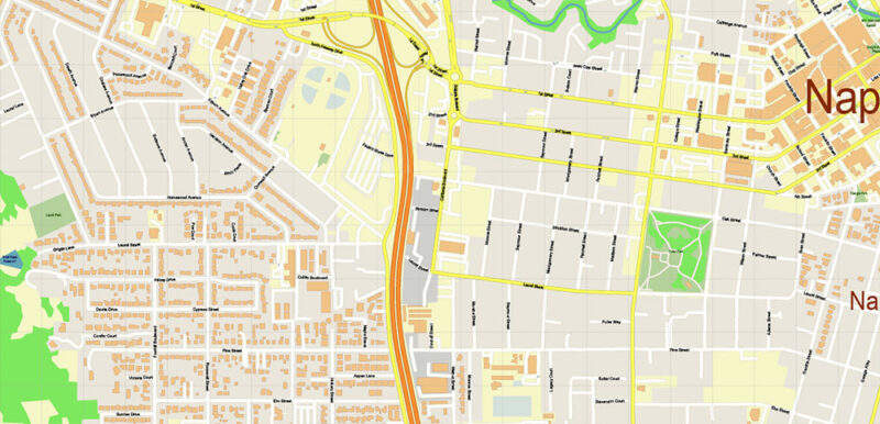 Napa + surrounding areas, California USA High Detailed Vector Map Editable Layered Adobe Illustrator