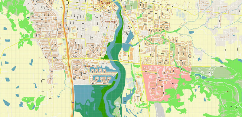 Napa + surrounding areas, California USA High Detailed Vector Map Editable Layered Adobe Illustrator