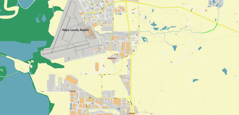 Napa + surrounding areas, California USA High Detailed Vector Map Editable Layered Adobe Illustrator