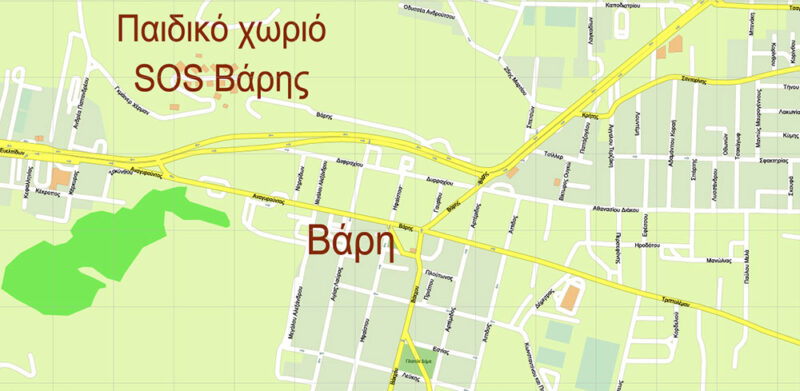 Vari + surrounding areas, Greece High Detailed Vector Map Editable Layered Adobe Illustrator