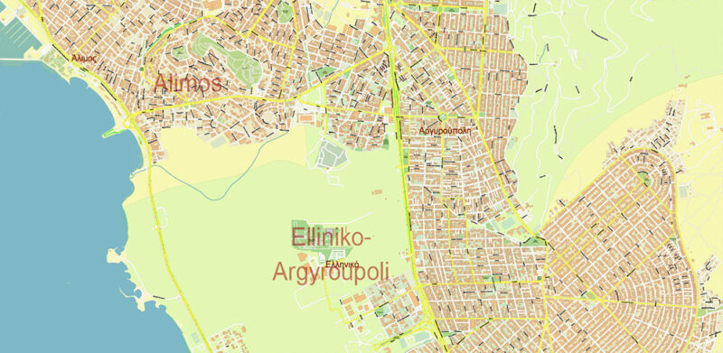 Vari + surrounding areas, Greece High Detailed Vector Map Editable Layered Adobe Illustrator