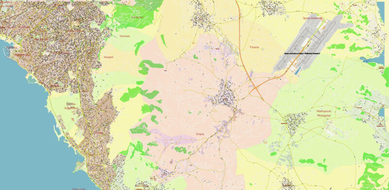 Vari + surrounding areas, Greece High Detailed Vector Map Editable Layered Adobe Illustrator