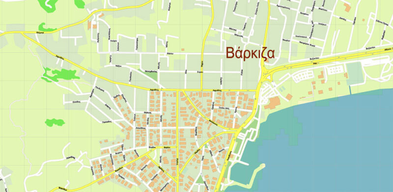 Vari + surrounding areas, Greece High Detailed Vector Map Editable Layered Adobe Illustrator