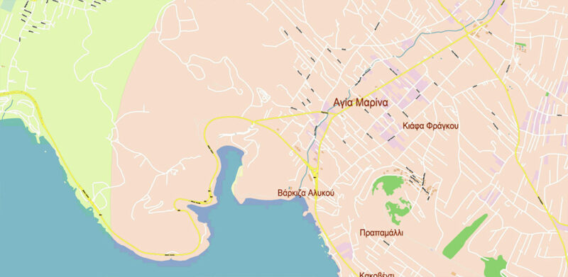 Vari + surrounding areas, Greece High Detailed Vector Map Editable Layered Adobe Illustrator