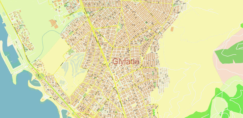 Vari + surrounding areas, Greece High Detailed Vector Map Editable Layered Adobe Illustrator