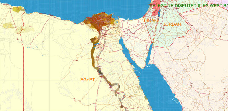 Africa full Vector Map high detailed road and political + Forest Layer, editable layered in Adobe Illustrator