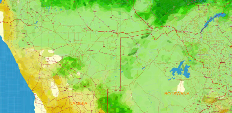 Africa full Vector Map high detailed road and political + Forest Layer, editable layered in Adobe Illustrator