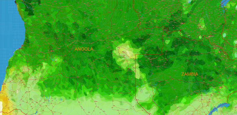 Africa full Vector Map high detailed road and political + Forest Layer, editable layered in Adobe Illustrator