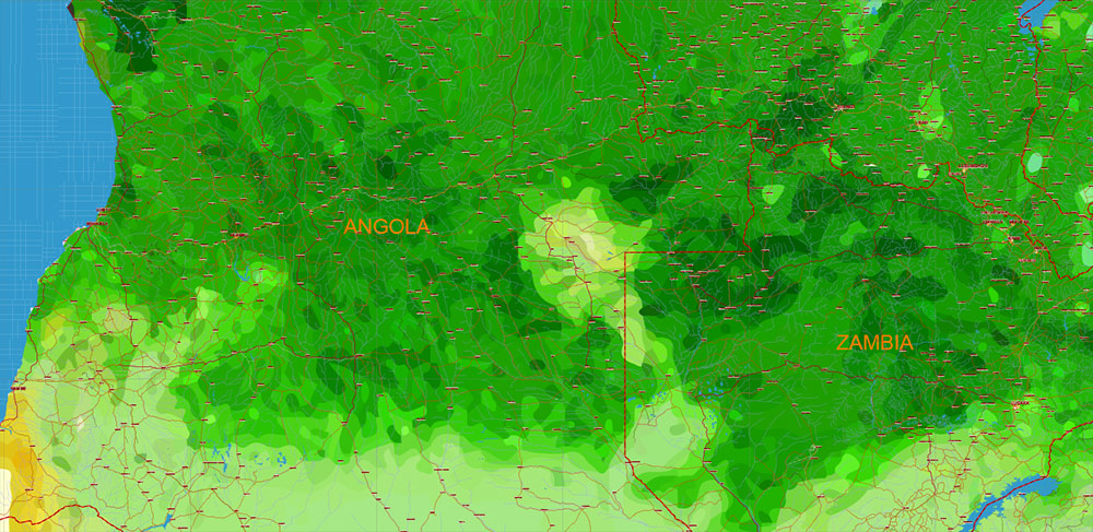 Africa full PDF Vector Map high detailed road and political + Forest Layer, editable layered in Adobe PDF